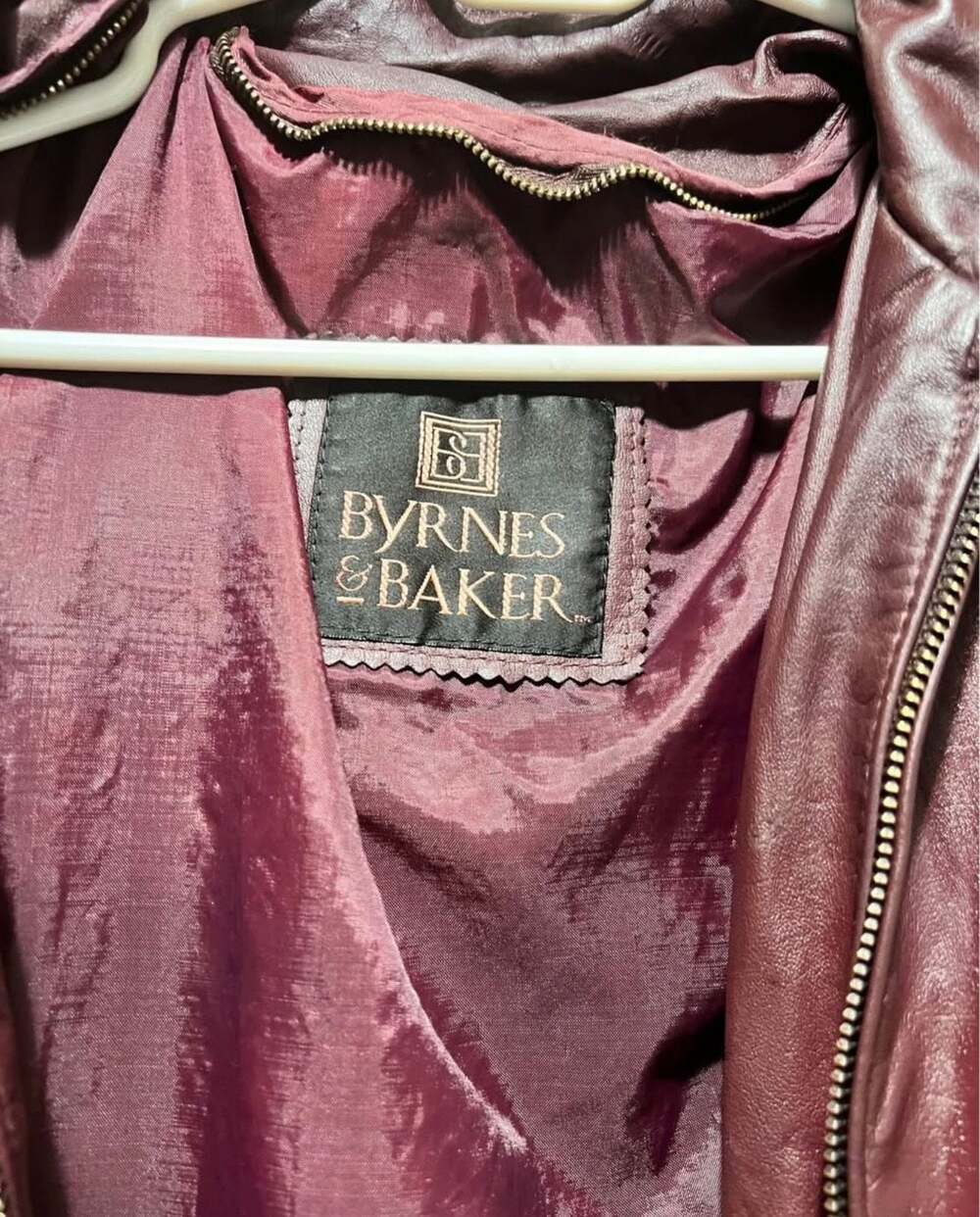 Vintage Byrnes & Baker Burgundy Leather Bomber Jacket